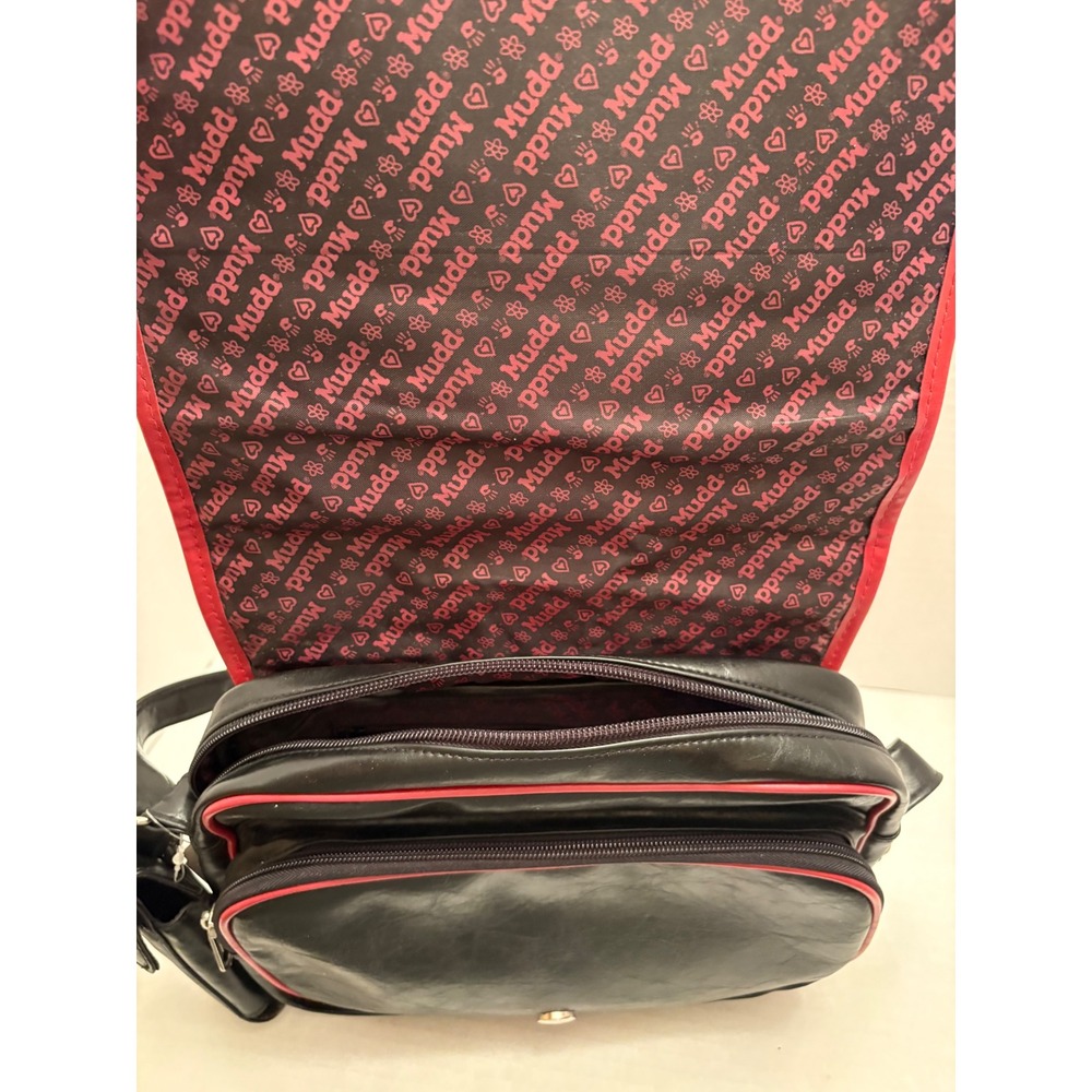 Mudd Bagz Vintage Crossbody Messenger Bag Black Red Faux Leather NWT - Picture 7 of 11
